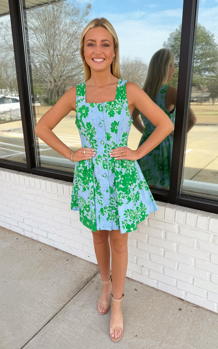 Keyhole Floral Button Down Dress