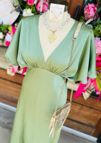 Deep V-Neckline Empire Waist satin Dress