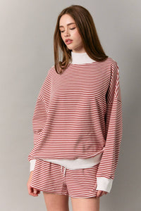 MOCK NECK STRIPE SWEATSHIRTS TOP