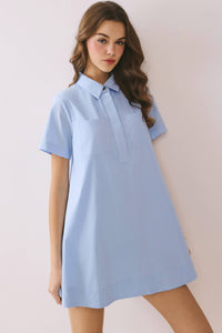 -Button Down Bold Contrast Stitching Shirt Dress