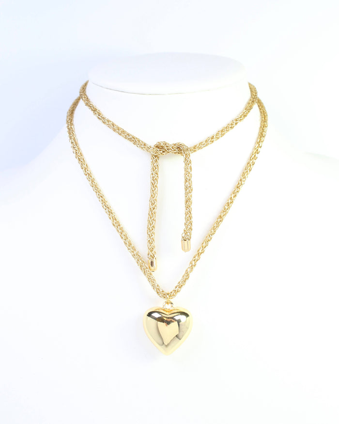 Caroline Hill Cameron Cord Necklace Heart Gold