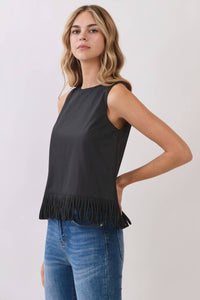 -Fringe Hem Sleeveless Top