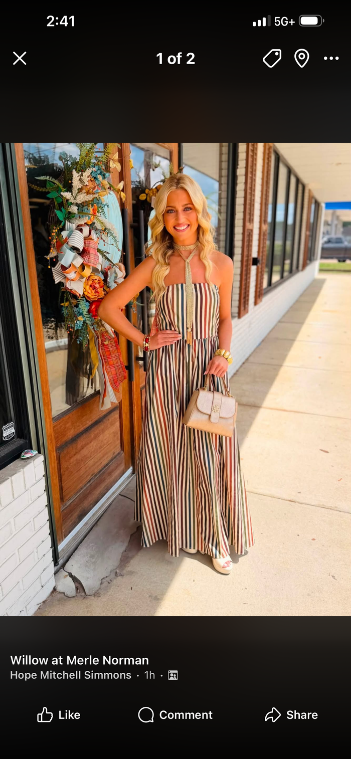 Multi Stripe Strapless Maxi Dress