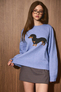"HOT DOG" GRAPHIC LONG SLEEVE CREW NECK SWEATER