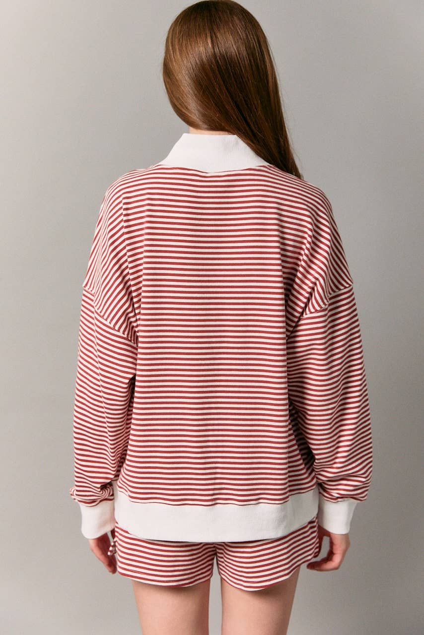 MOCK NECK STRIPE SWEATSHIRTS TOP
