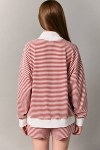 MOCK NECK STRIPE SWEATSHIRTS TOP