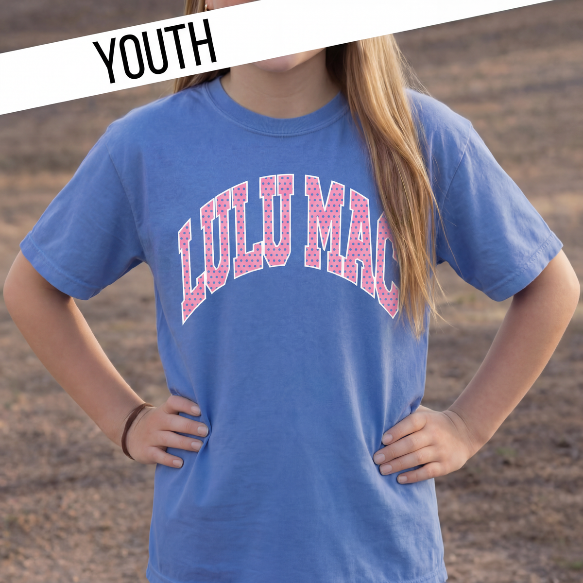 Lulu Mac  Dot Flo Blue Youth Comfort Colors Tee