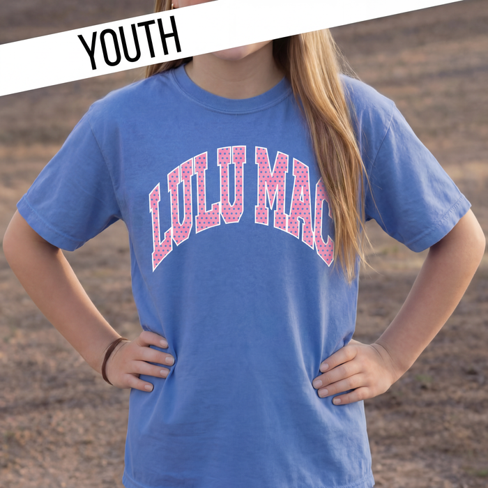 Lulu Mac  Dot Flo Blue Youth Comfort Colors Tee