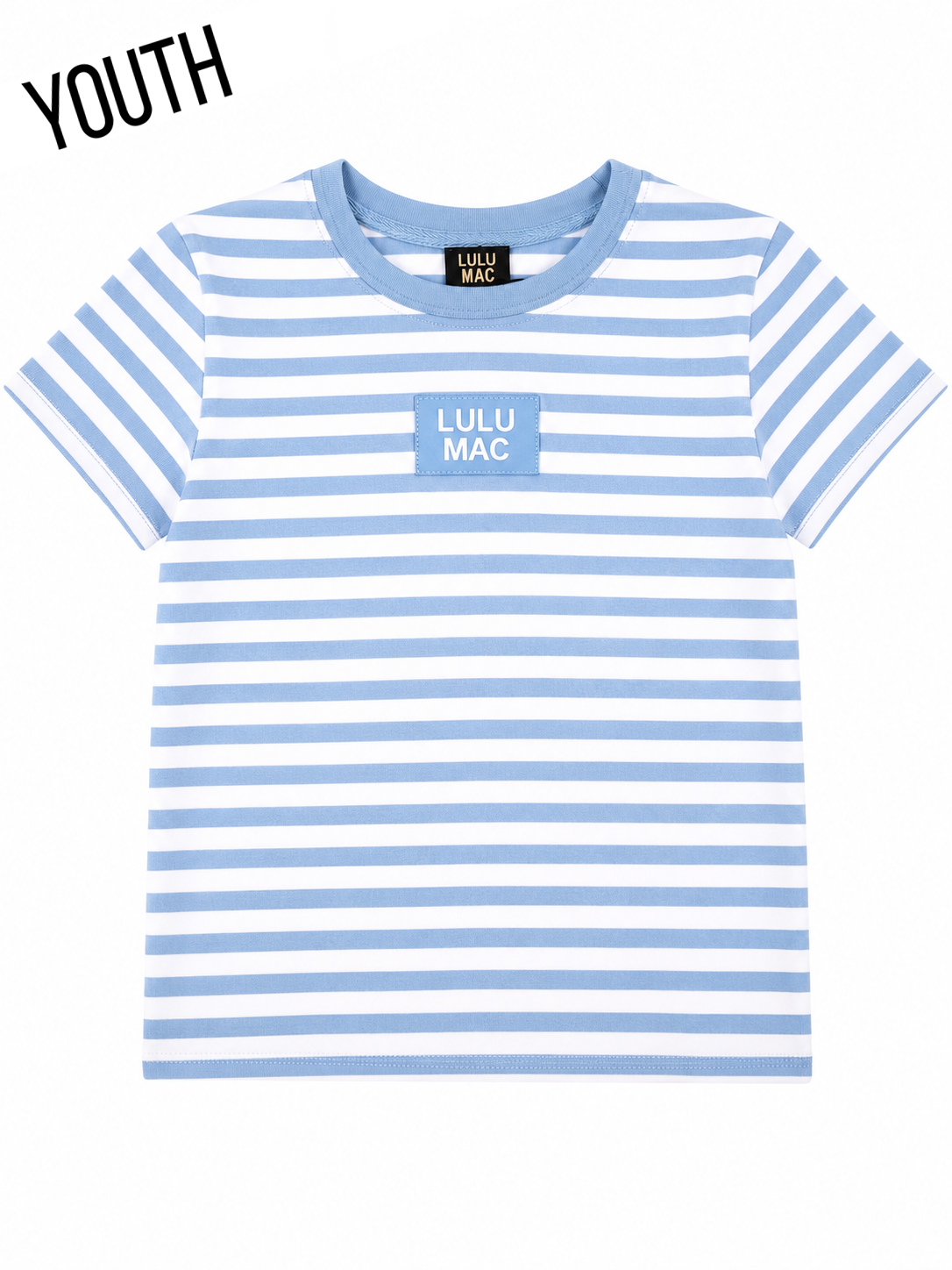 LULU MAC YOUTH STRIPE MONOCHROME PATCH YOUTH BABY DOLL TOP-LIGHT BLUE