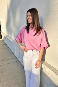 Solid Mock Neck Short Sleeve Top