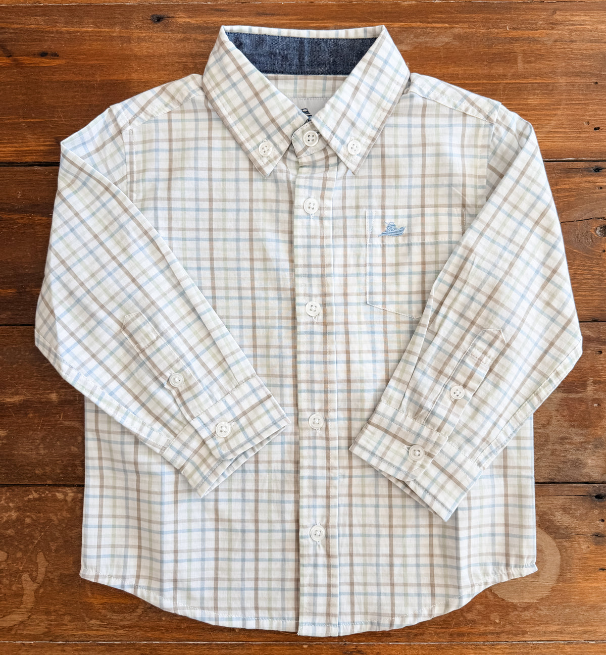 Southbound LS Dress Shirt- Khaki/Green/Lt Blue