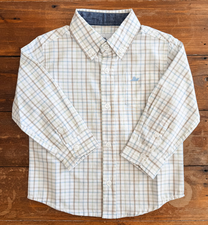 Southbound LS Dress Shirt- Khaki/Green/Lt Blue