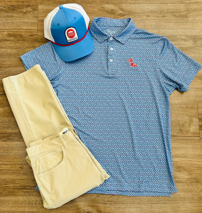 Bluecrest The Tempo Performance Polo -Ole Miss Stacked Script