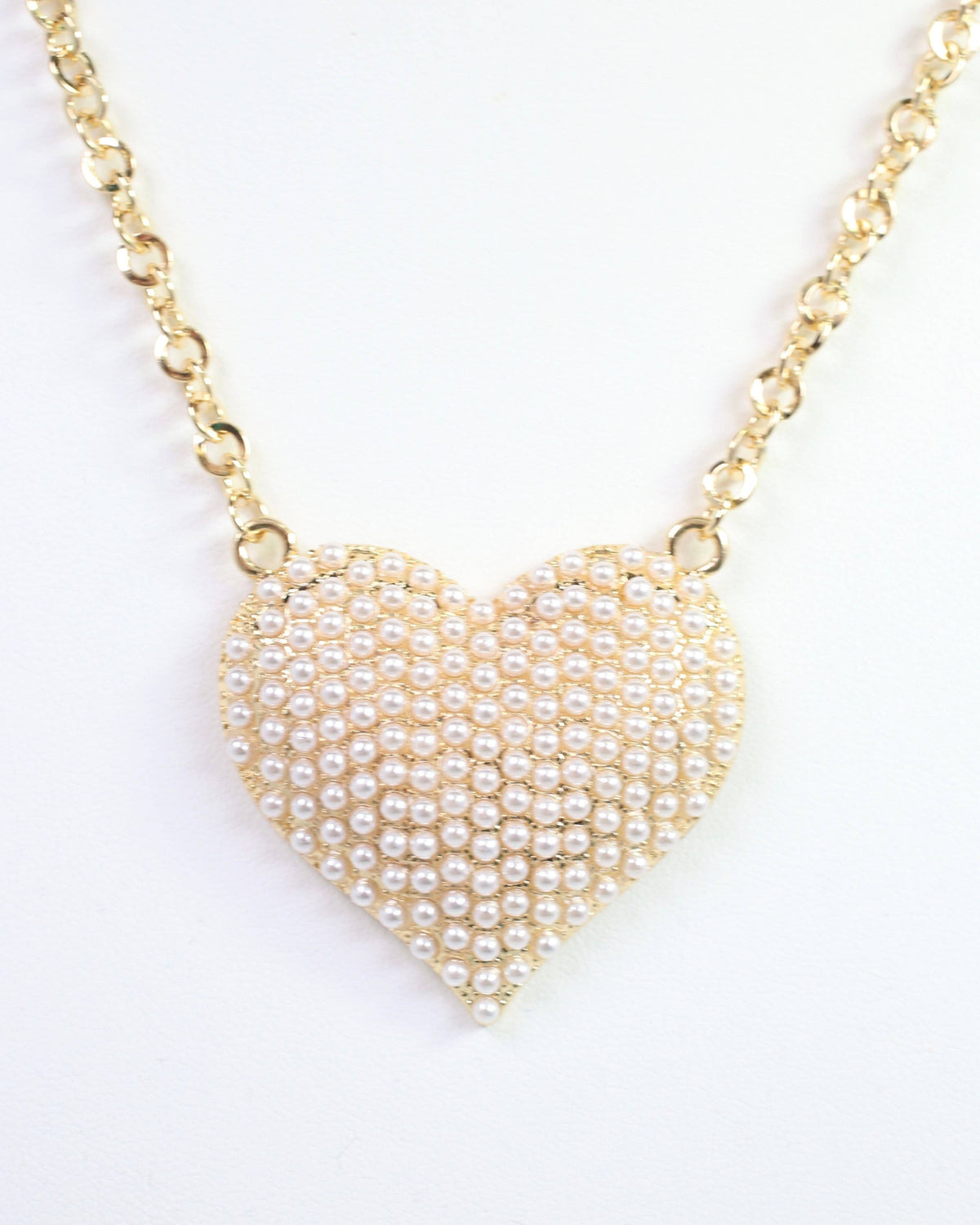 Caroline Hill Cocos Pearl Pave Heart Necklace Gold
