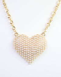 Caroline Hill Cocos Pearl Pave Heart Necklace Gold