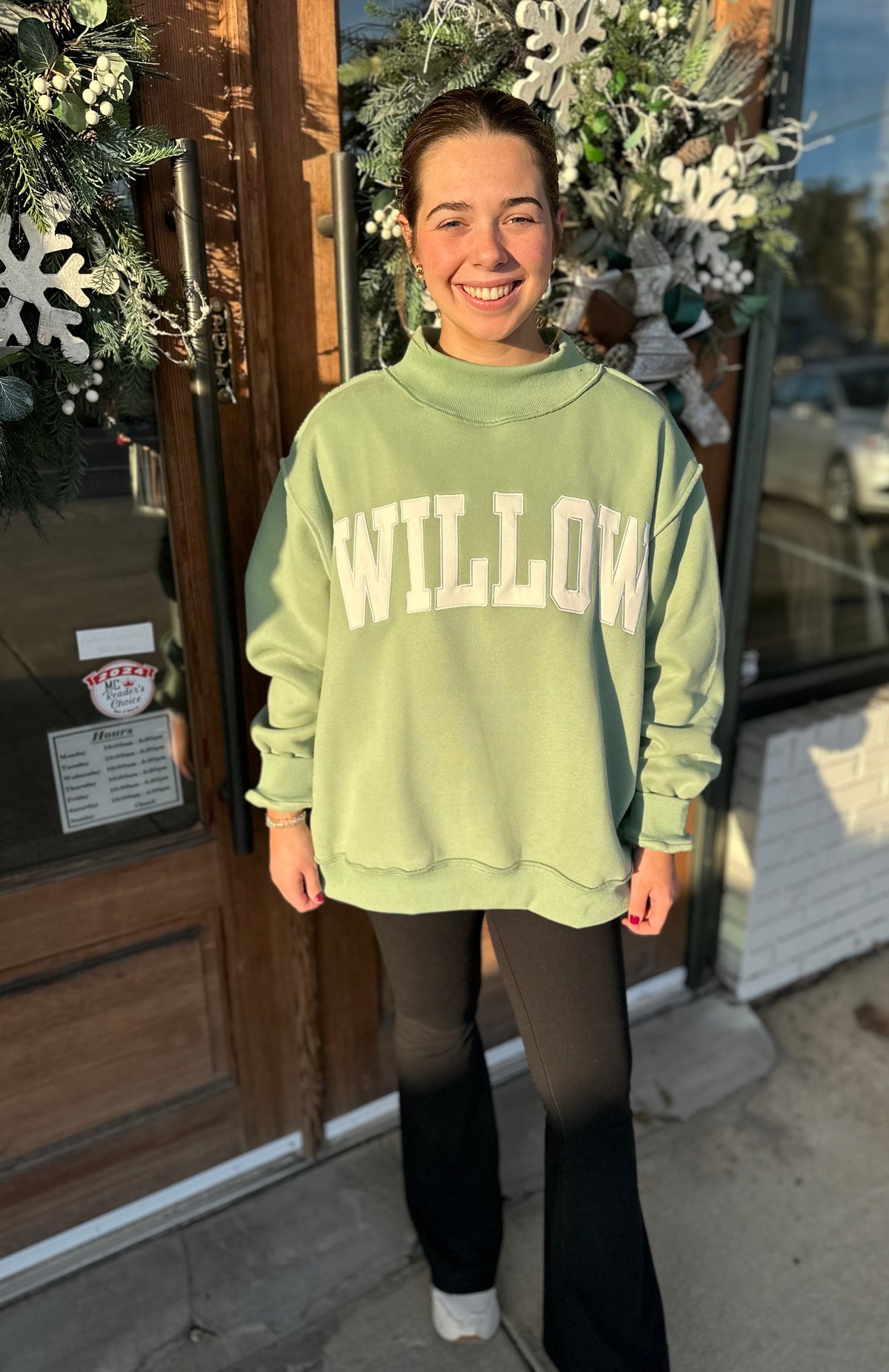 MockNeck Embroidered Willow Sweatshirt
