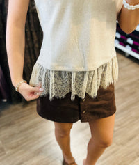 Lace Trim Textured Knit Top