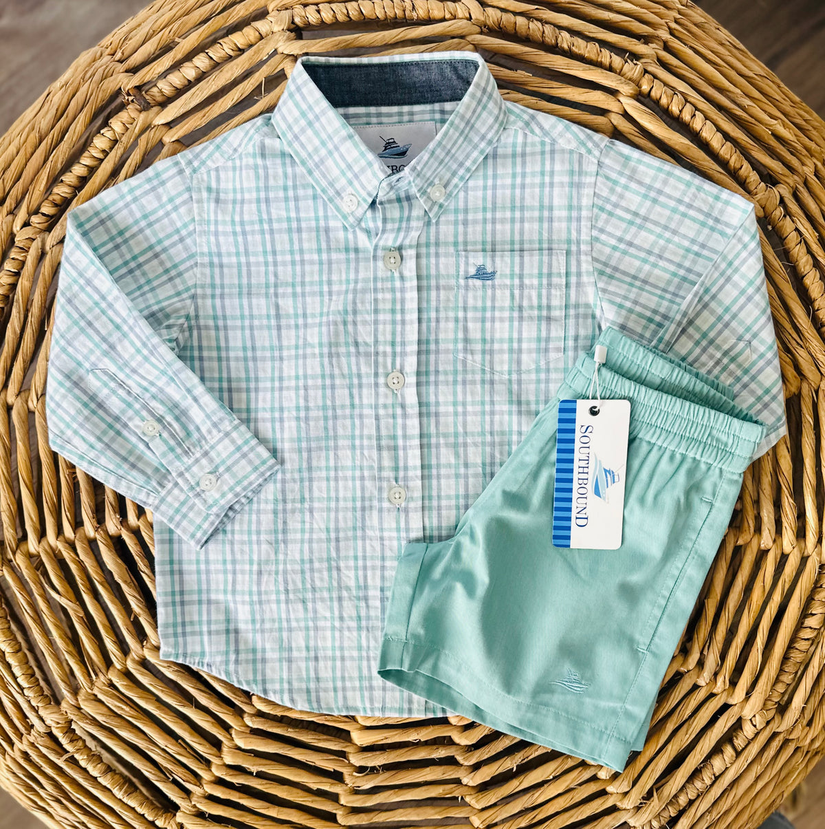 Southbound Long Sleeve Dress Shirt GREEN/WHITE/BLUE