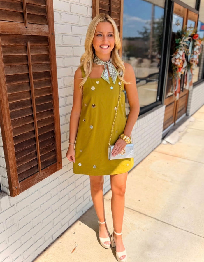 Mirror Embellished A-line Mini Dress