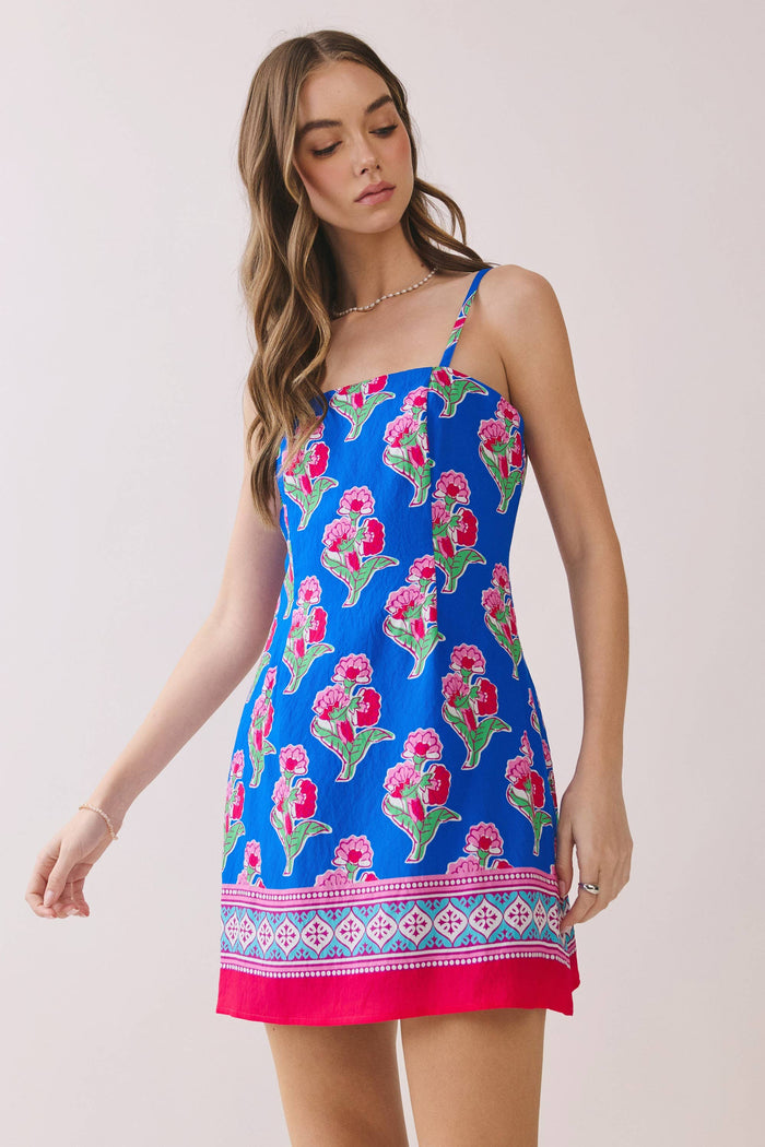 Floral Print Contrast Hem Detail Mini Dress