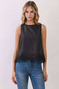 -Fringe Hem Sleeveless Top