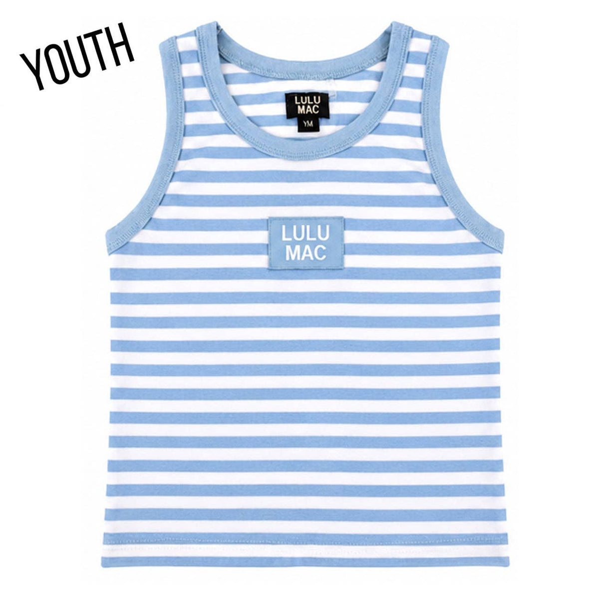 LULU MAC YOUTH STRIPE MONOCHROME PATCH YOUTH TANK-LIGHT BLUE