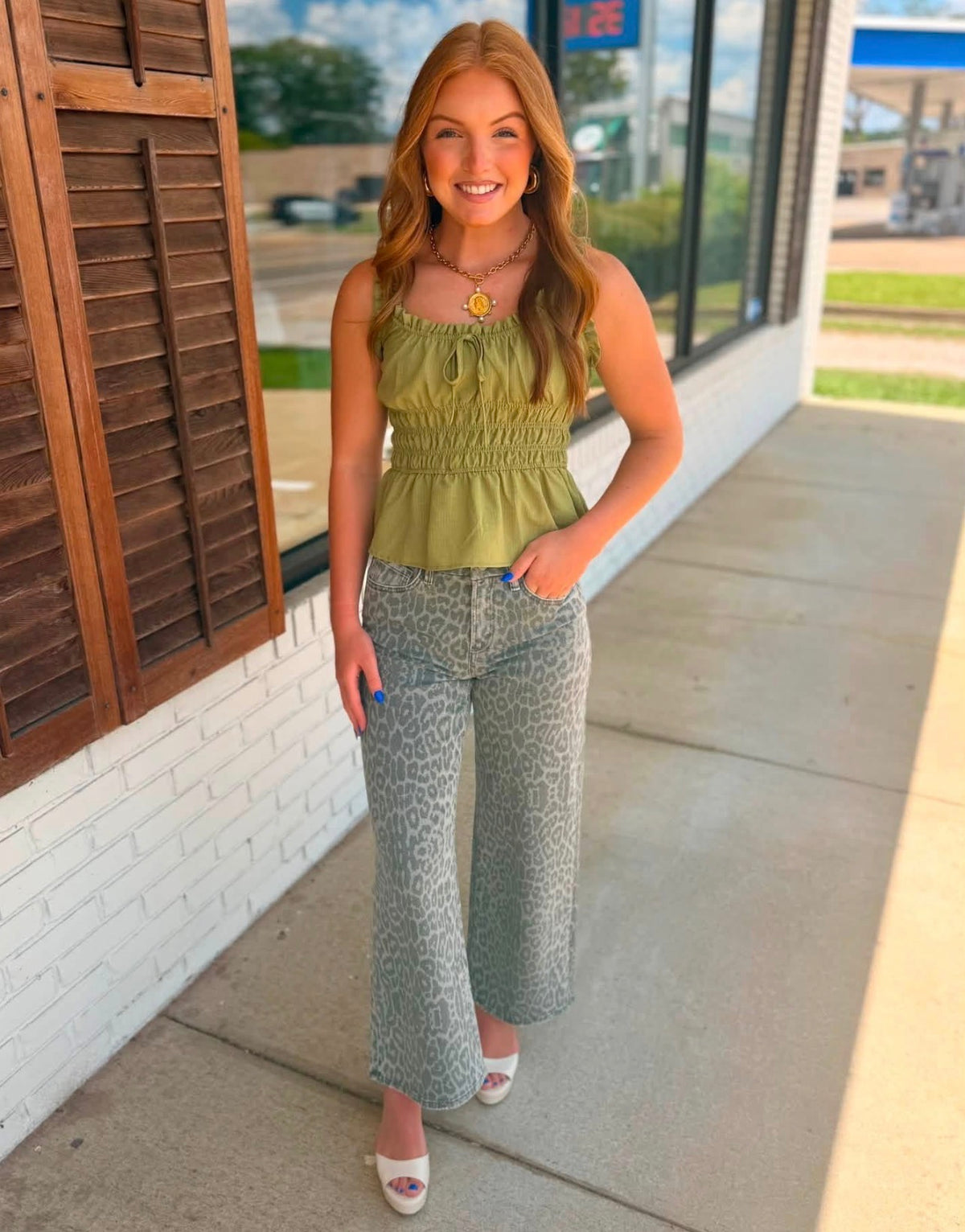 Ruffled Front Tie Shirred Waist Tank Top