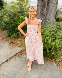 Floral Ruffle Strap Midi Dress