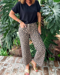 Vervet High Rise Animal Print Crop Wide Leg Jeans