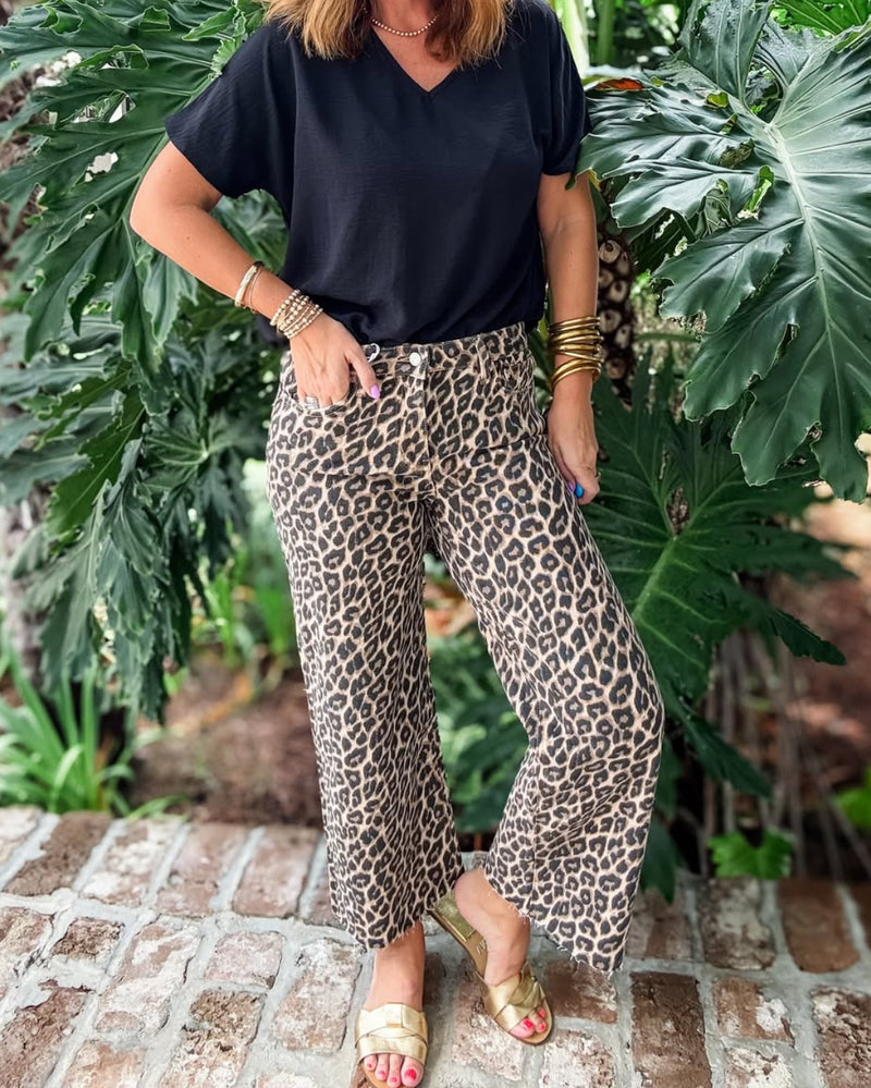 Vervet High Rise Animal Print Crop Wide Leg Jeans