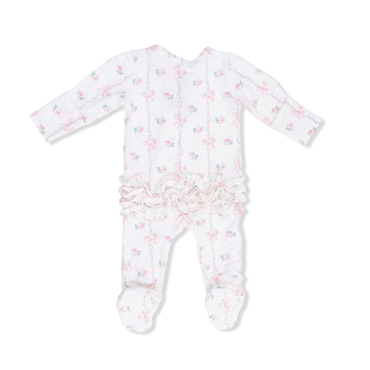 Dainty Buds and Bows - 2 Way Ruffle Back Zipper Footie