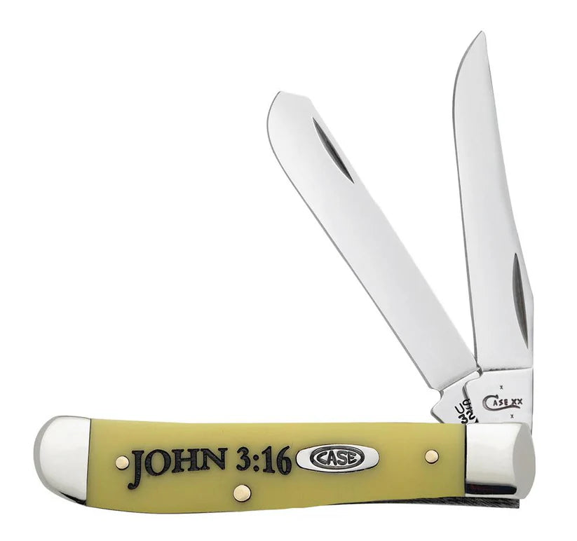 Case Knives - Religious Sayings John 3:16 Embellished Yellow Synthetic Mini Trapper