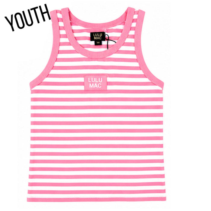 LULU MAC YOUTH STRIPE MONOCHROME PATCH YOUTH TANK-NEON PINK