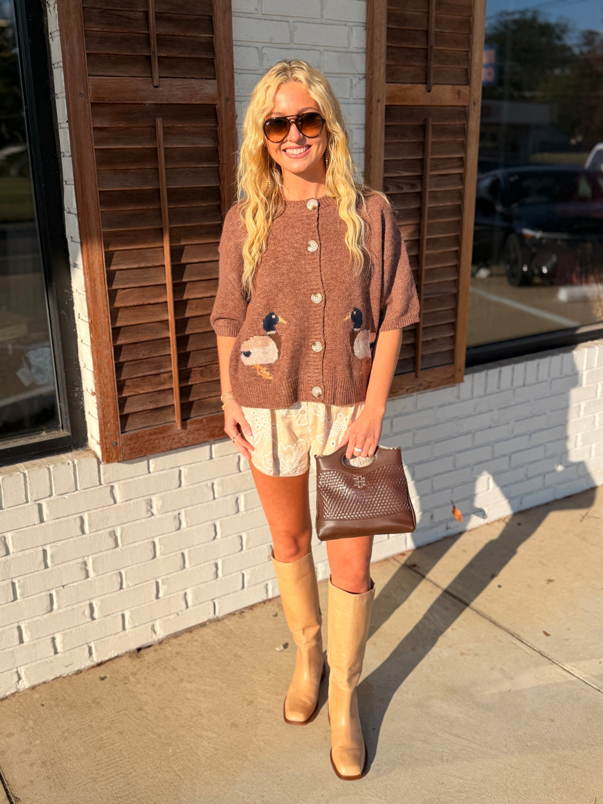 Mallard motif button up cardigan