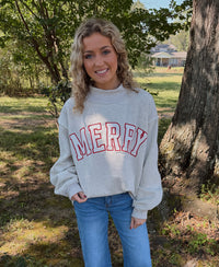 Merry Embroidered Mock Neck Sweatshirt