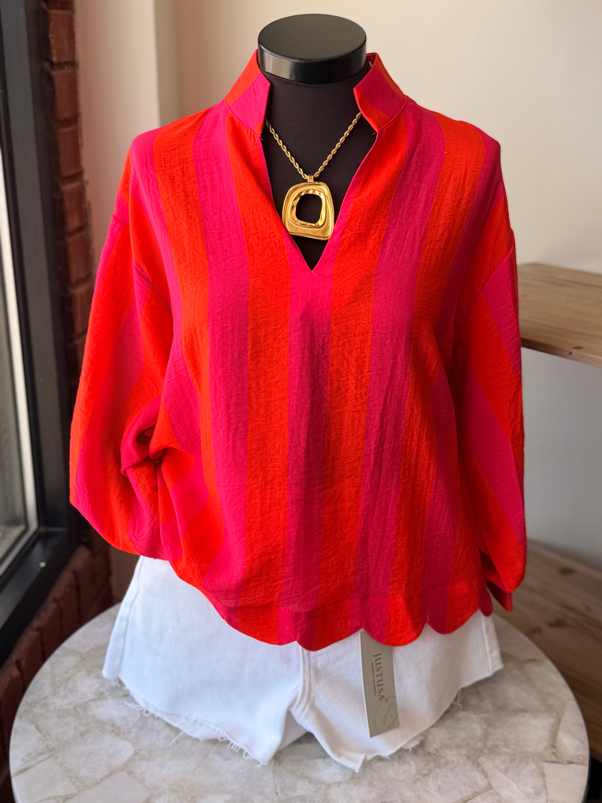 Stripe 3/4 Length Sleeve Top