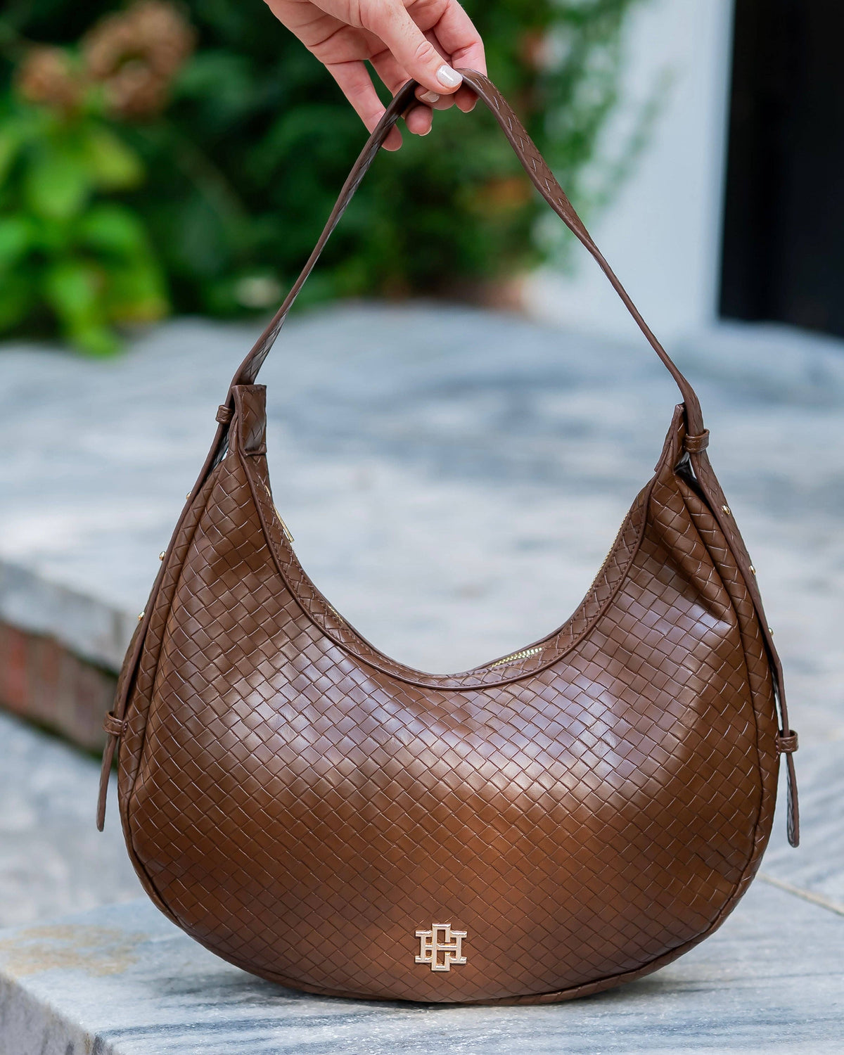 Caroline Hill Winslow Curved Bag Woven Chocolate
