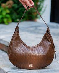 Caroline Hill Winslow Curved Bag Woven Chocolate