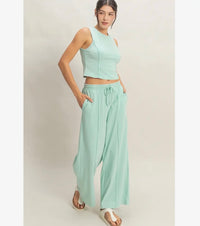 Mineral Washed Sleeveless Top & Wide Leg Pants Set