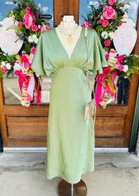 Deep V-Neckline Empire Waist satin Dress