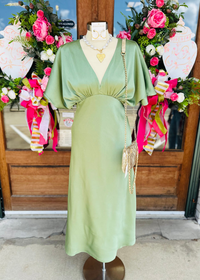 Deep V-Neckline Empire Waist satin Dress