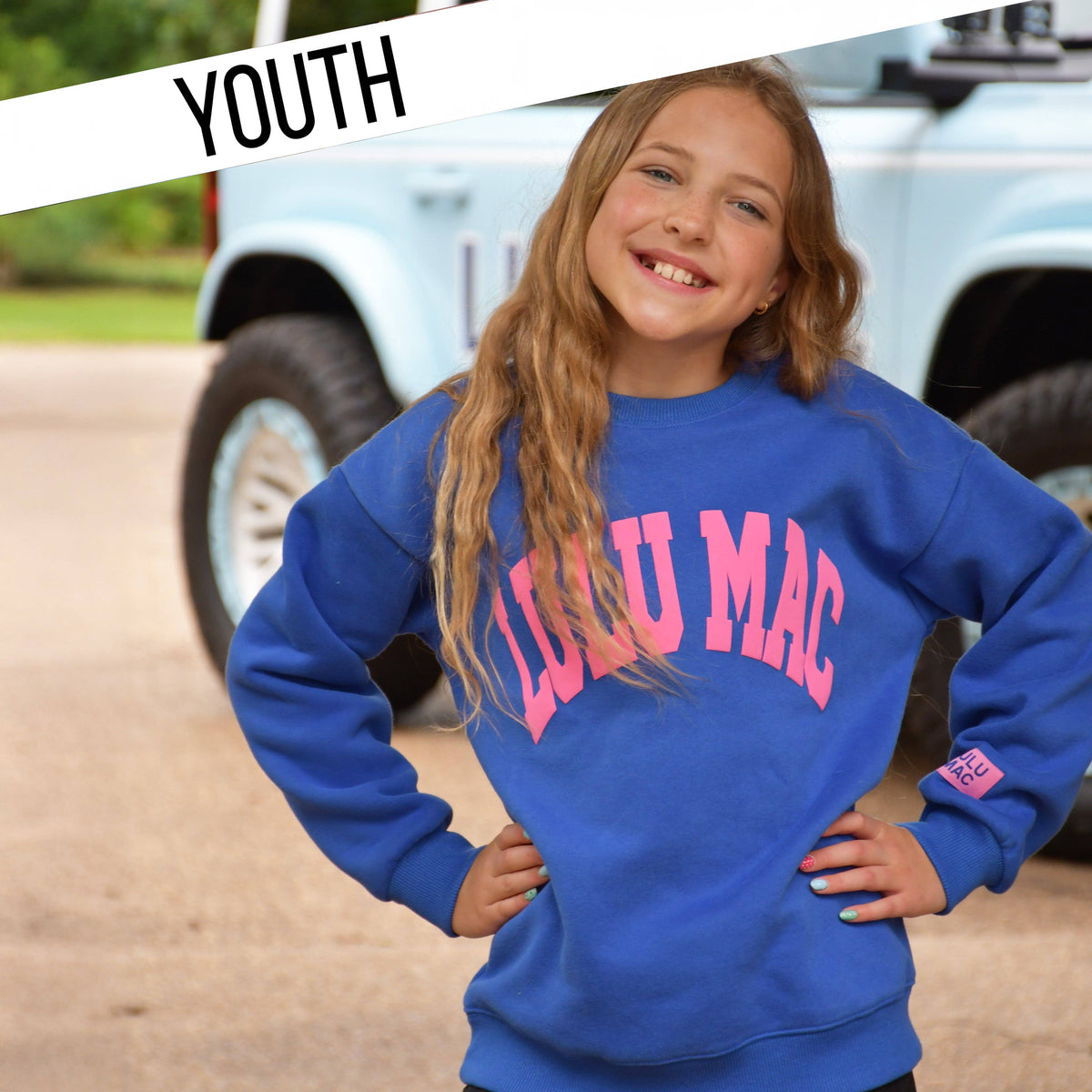 LULU MAC YOUTH SWEATSHIRT ROYAL/PINK PUFF