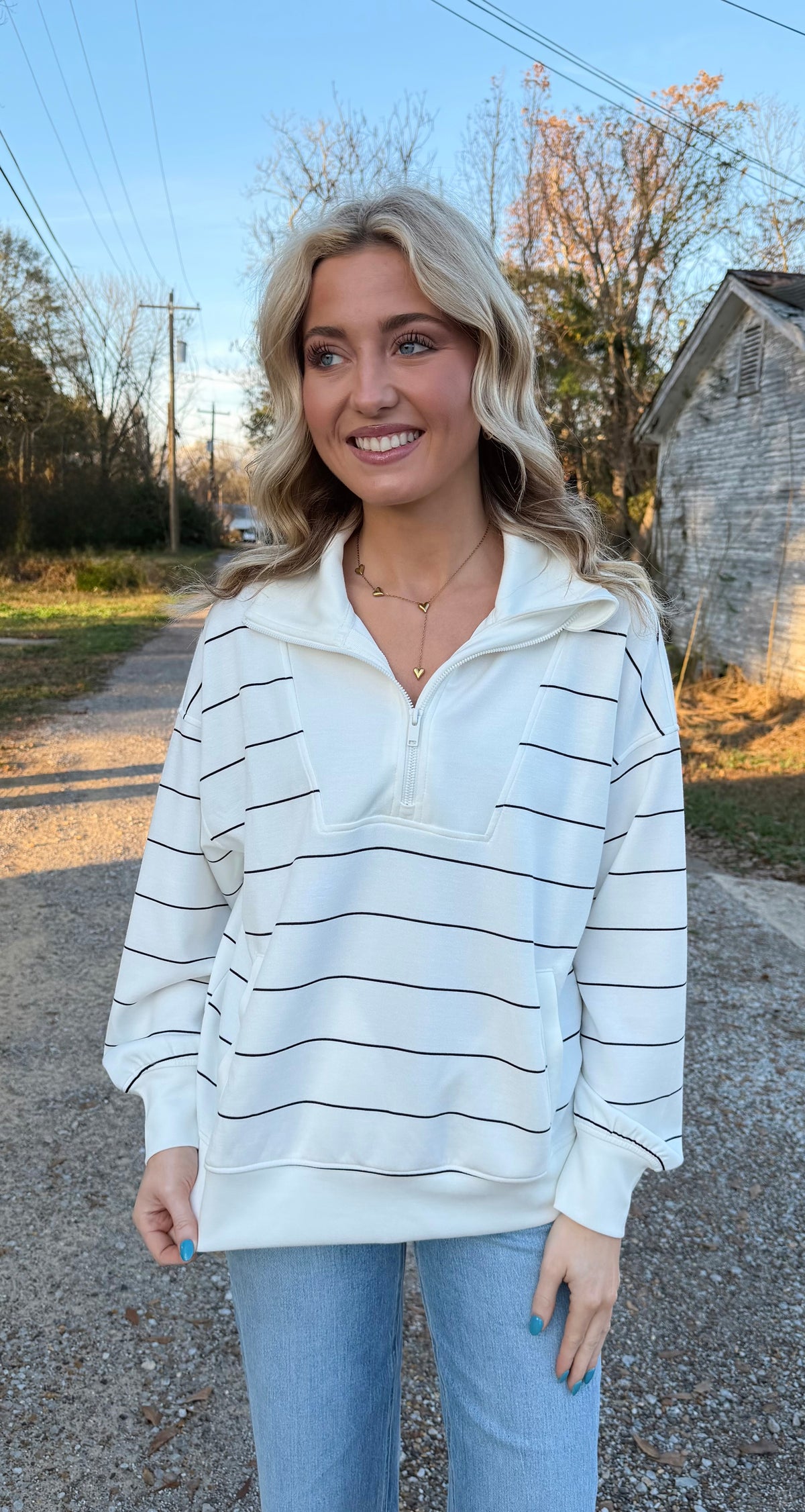 Modal Scuba Stripe Quarter Zip Top