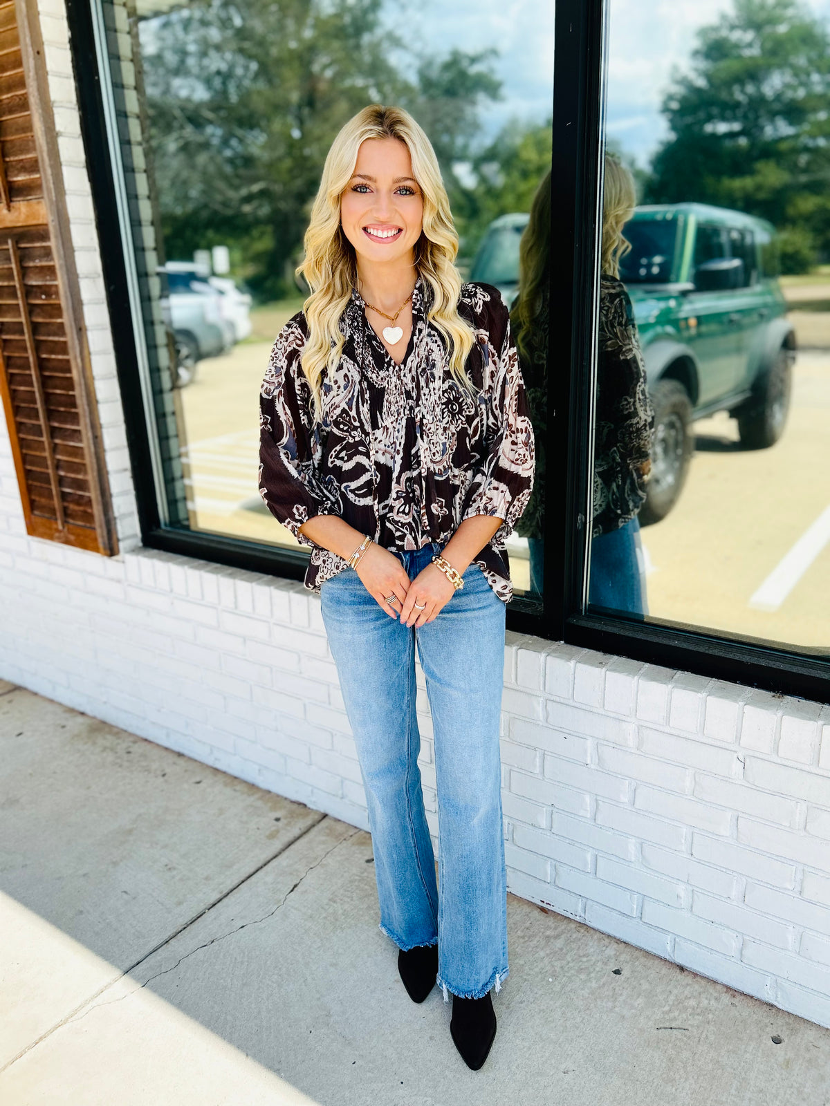 Paisley Print Smocked Neck Flowy Boho Top
