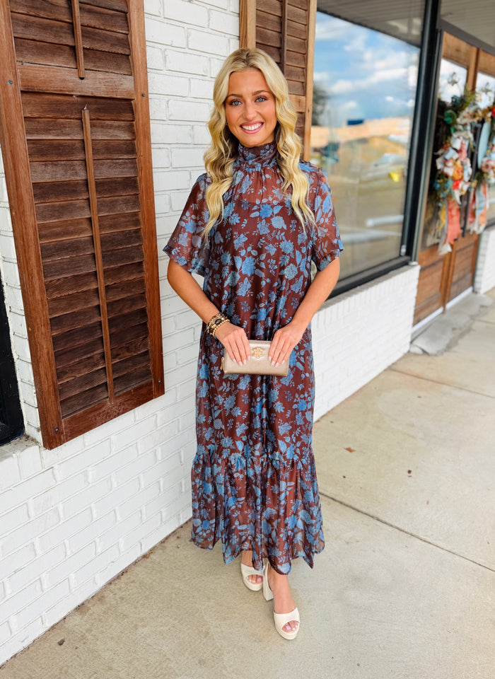 Floral print short sleeve maxi dress