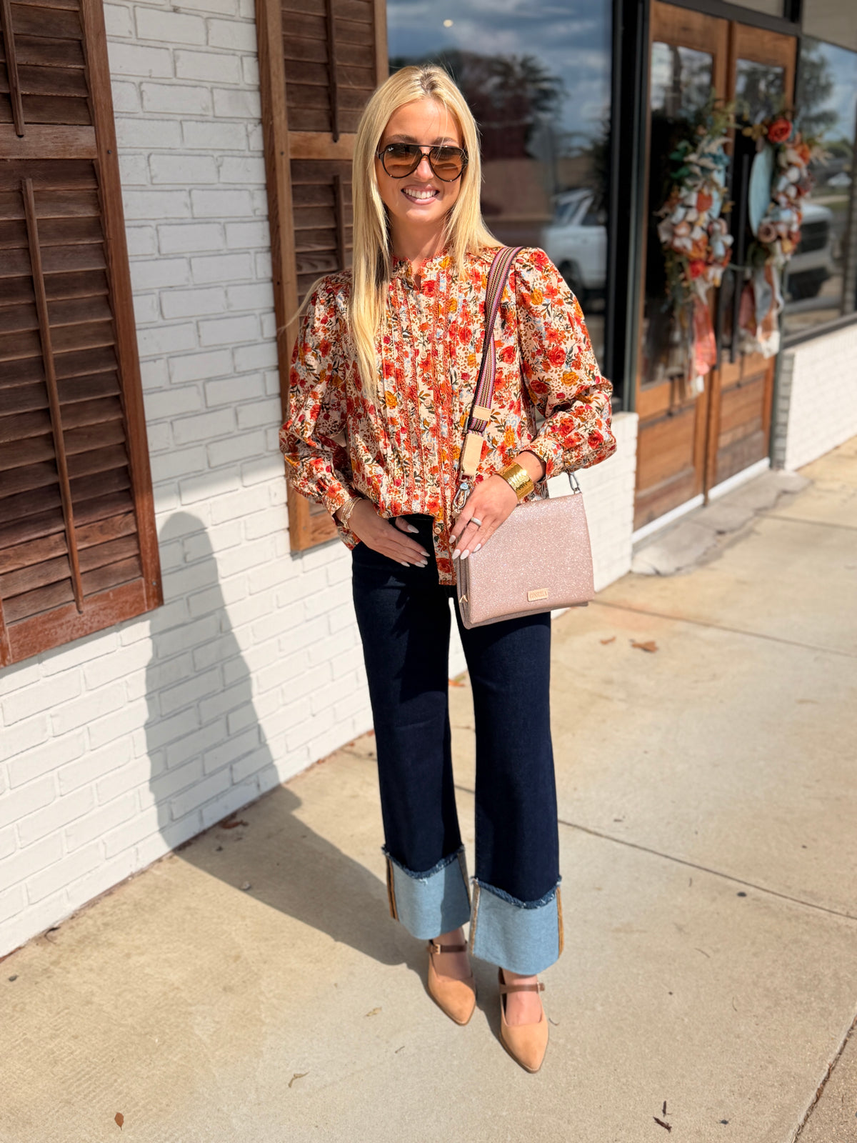 Lace Trimmed Tuck Detail Floral Print Blouse