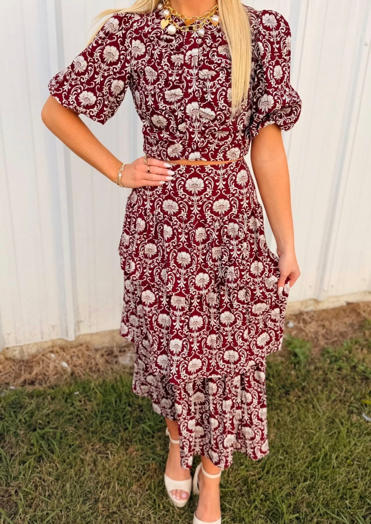 Floral Print Tiered Maxi Skirt