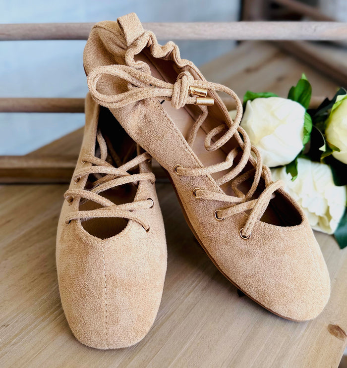 Corkys Tied Up Ballet Flat-Camel Faux Suede