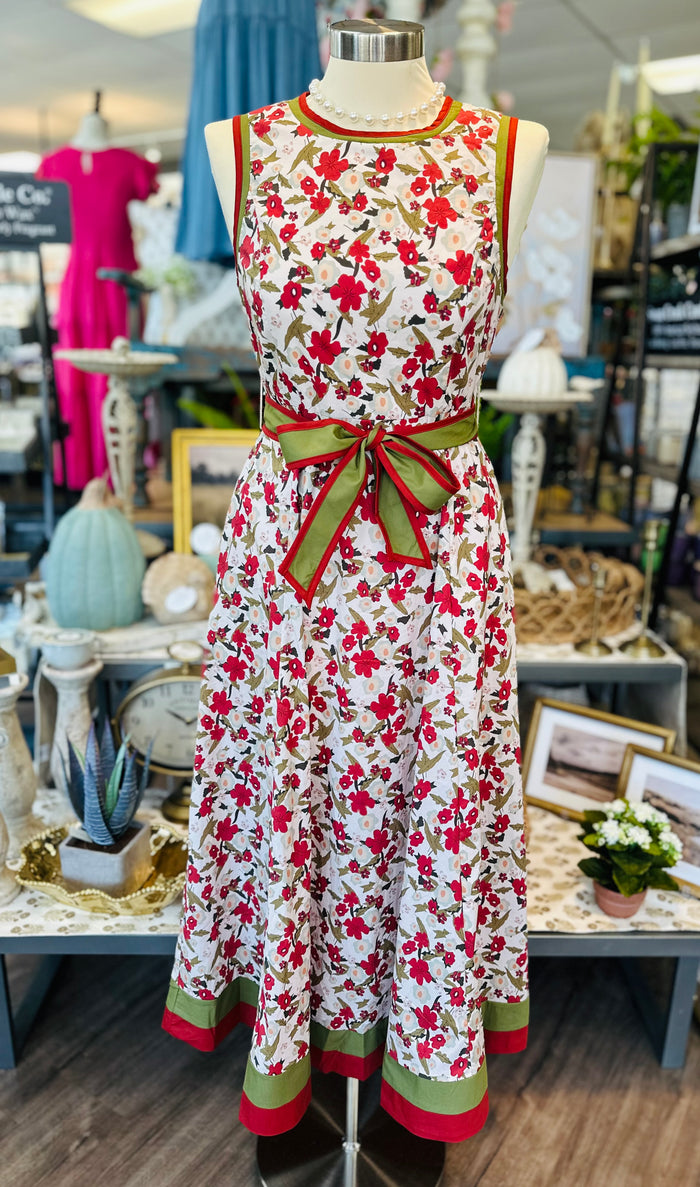Floral print sleeveless midi dress featuring multicolor band finish midi dress.