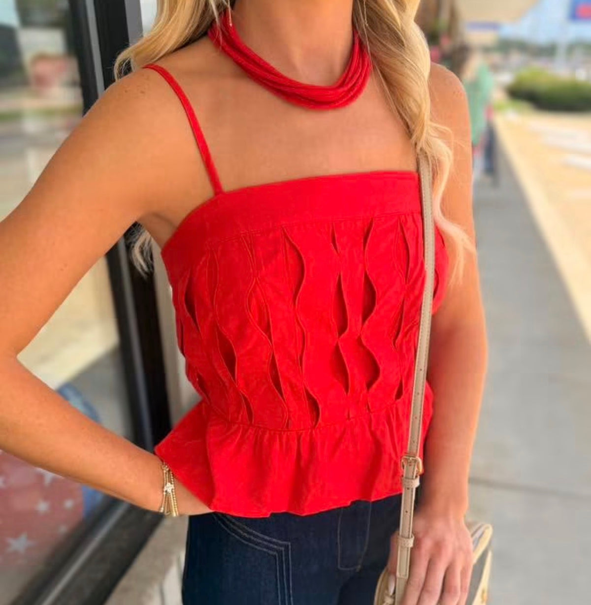 Sectional Wavy Cutout Sleeveless Top